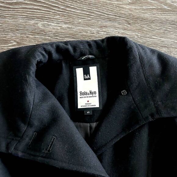 EUC Soia & Kyo Black Wool Blend Coat Small Oversized Collar Button Winter Jacket - Picture 4 of 13